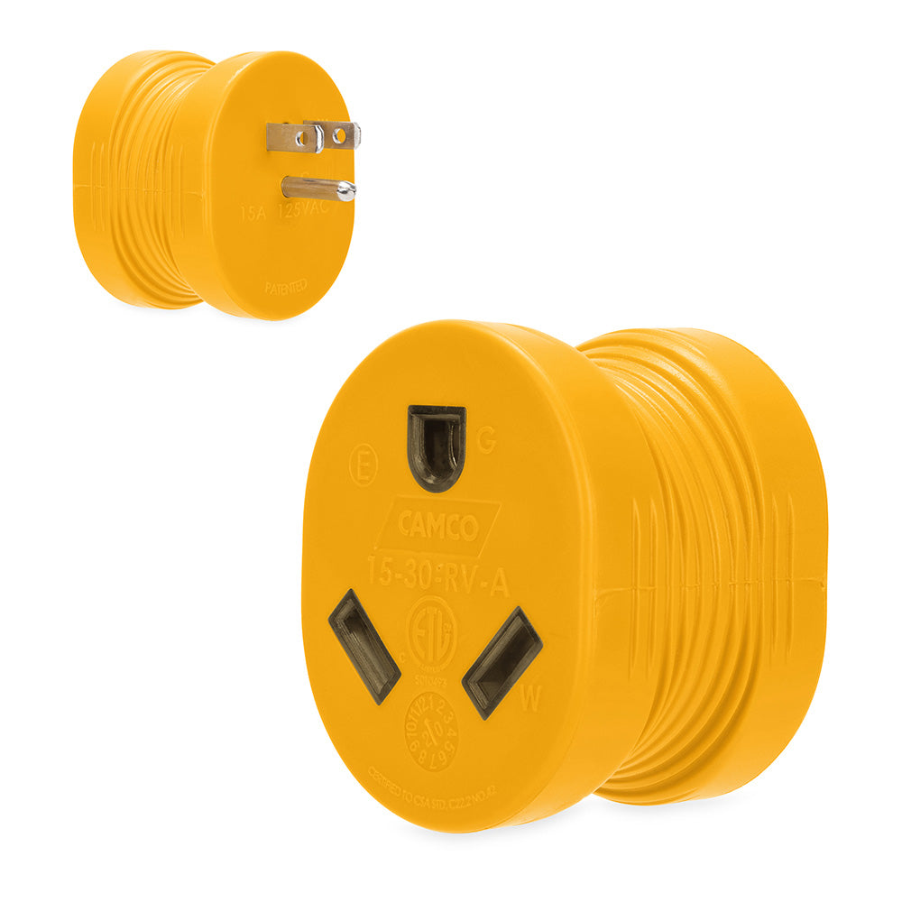 Camco Power Grip RV Adapter - 15Amp Male/30Amp Female [55223]