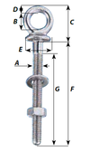 Wichard 2 3/8" Long Eye Bolt w/ 1/4" (6mm) Diameter